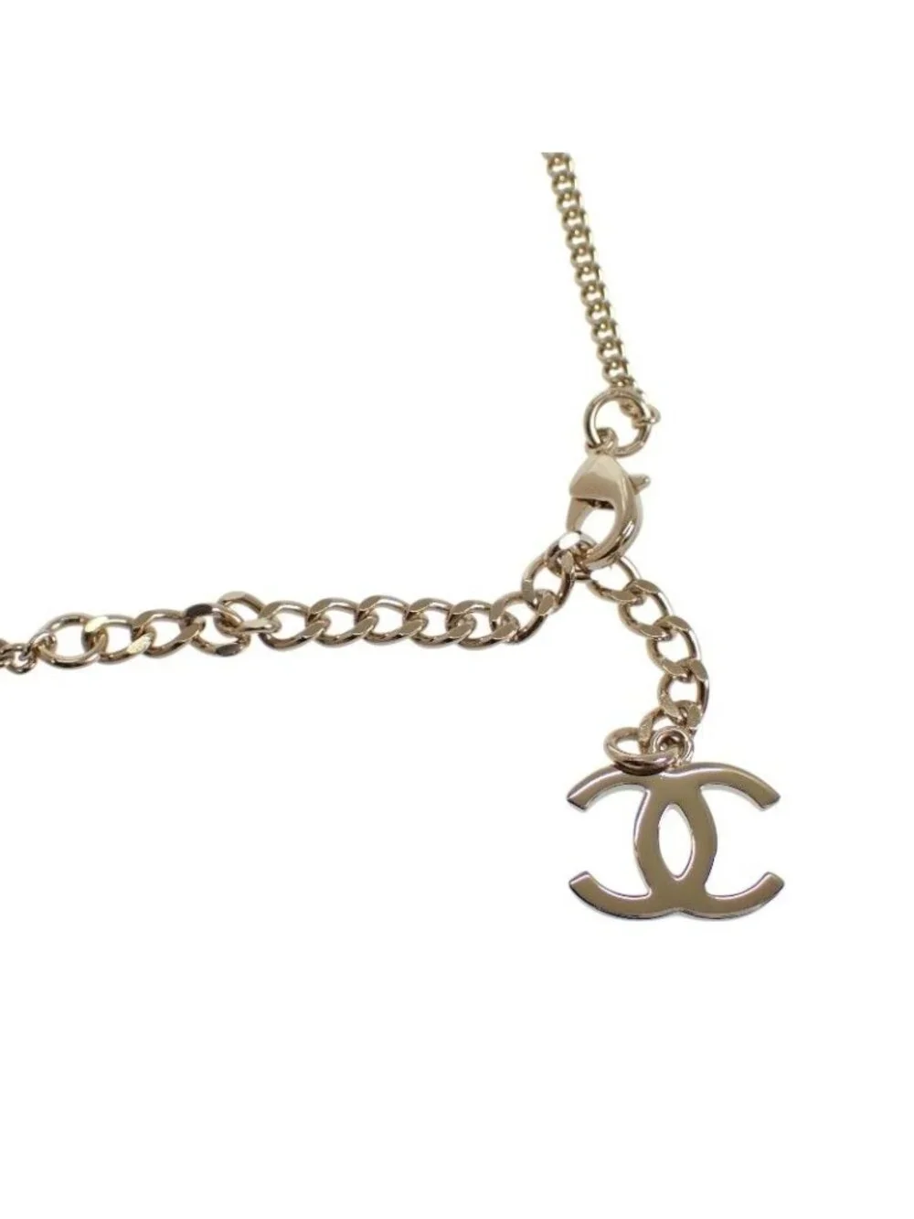 Chanel CC Logo Choker Pendant Metal Leather Strass with Champagne Gold
